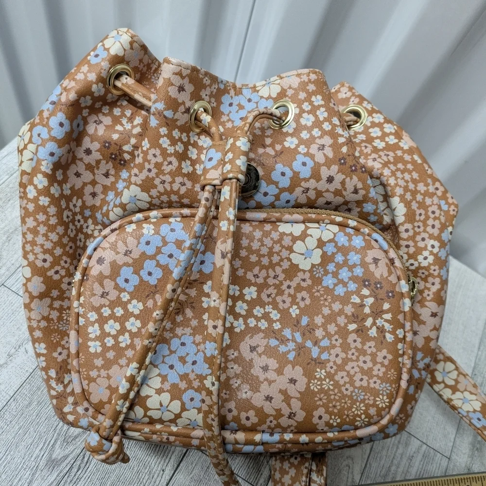 Wild Fable Floral Backpack in Brown and Blue